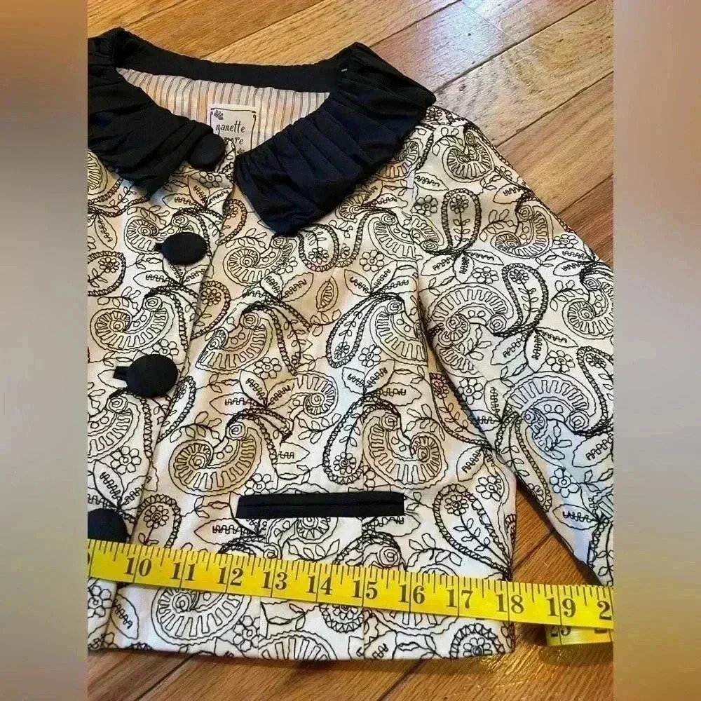 Nanette Lepore Black/Off White Paisley Embroidered Crop Jacket Women’s Size 12 - Picture 12 of 14